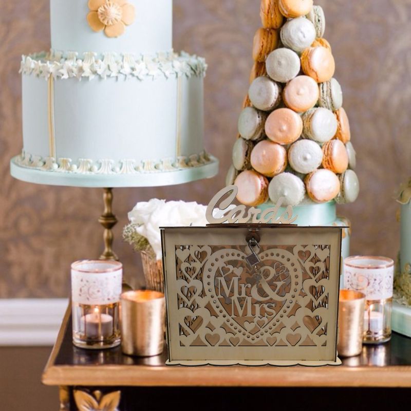 DIY Wooden Hollow Cards Letter Box Container Wedding Party Decor for Home and Bedroom Cards Box