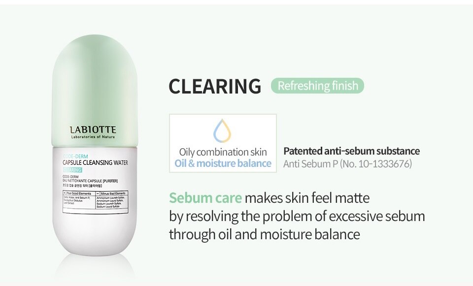 LABIOTTE, código-cápsula Derm, agua limpiadora, 120ml, limpieza facial Suave coreana sin irritación, limpieza profunda para el cuidado sensible: Clearing