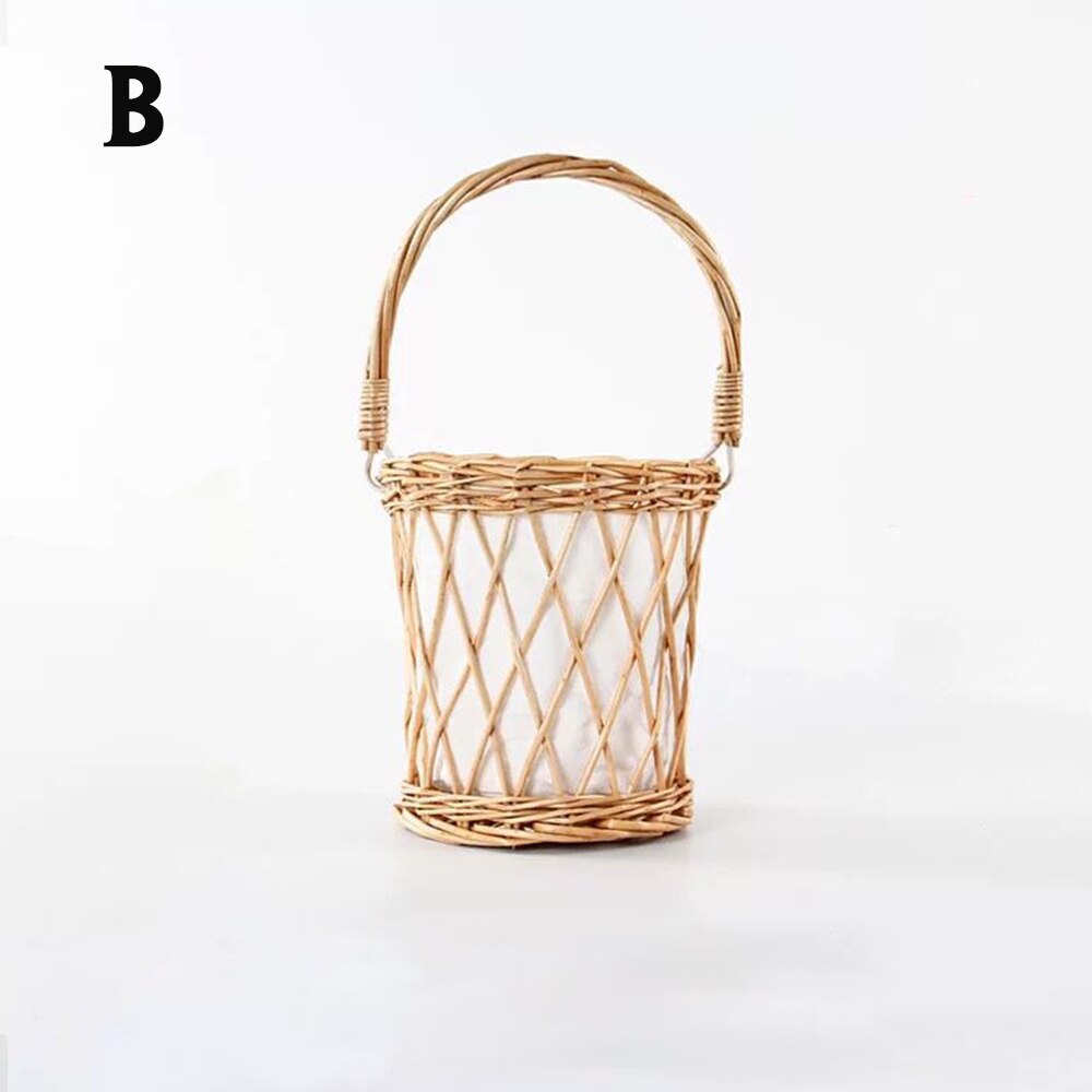 Practical Handmade Wicker Rattan Basket With Handle Decorative Garden Flower Pot Bread Fruit Storage Baskets Home Organizer: B