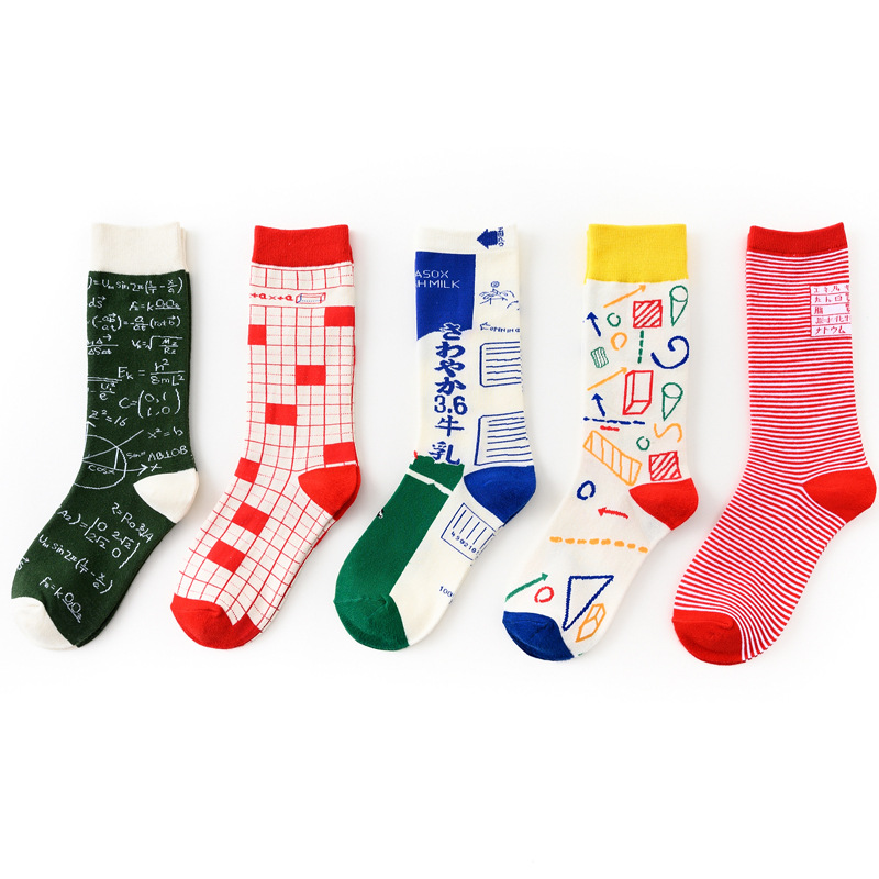 Strange Math Patroon Mannen Katoen Gelukkig Sokken Rekenmachine Harajuku Grappig Zwart Rood Mannelijke Sokken