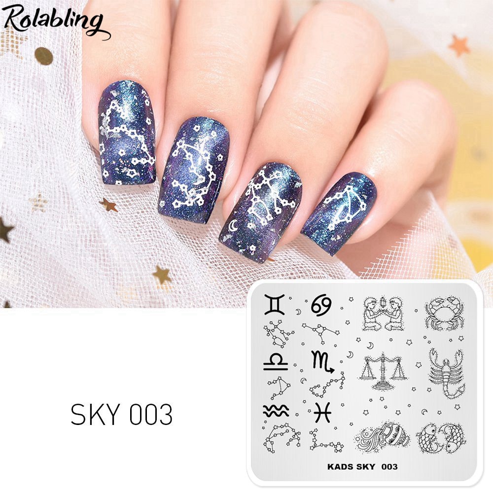 Rullende himmel stjernebillede tvillinger vægten krabbe fiskene skorpionen vandmand skabeloner gør-det-selv-billede manicure plade til nail art print