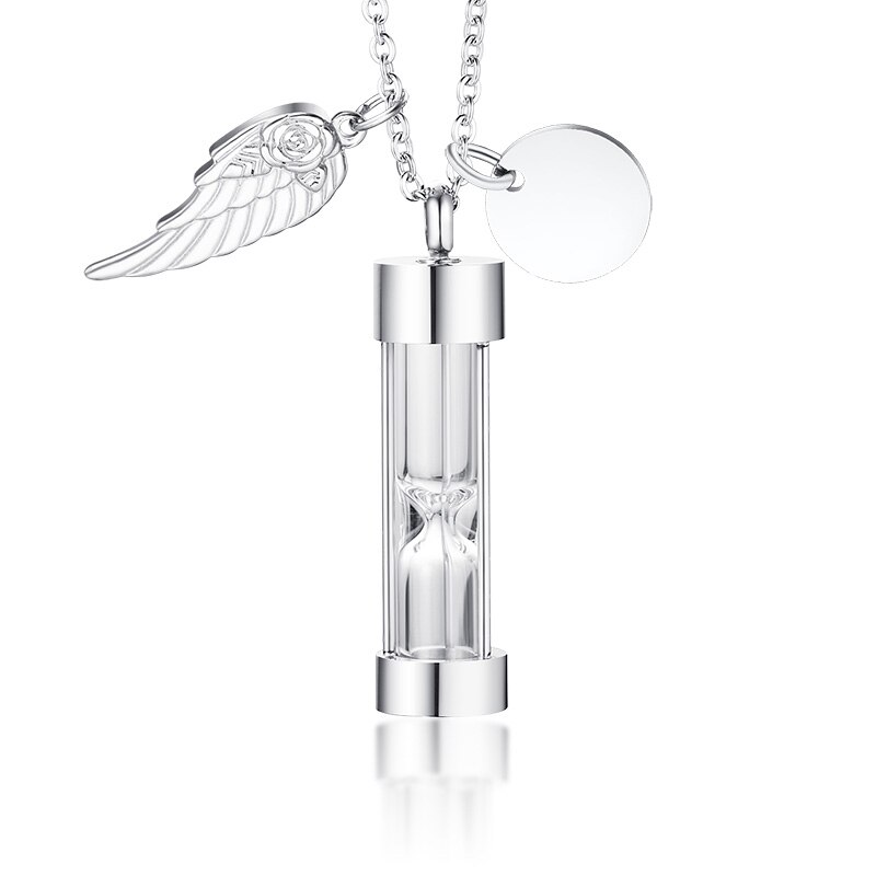 Vnox Tempo di Memoria Clessidra di Vetro Urna Cremazione Collana per Le Ceneri Gioielli Non Si Sbiadice Mai Amore Keepsake Regali con Le Ali Accessori: PN-979-2