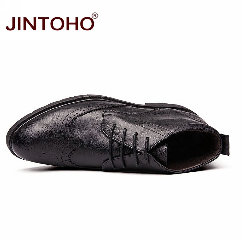 JINTOHO Men Winter Shoes Casual Men Leather Shoes Brand Male Leather Boots Breathable Ankle Boots Winter Men Booties