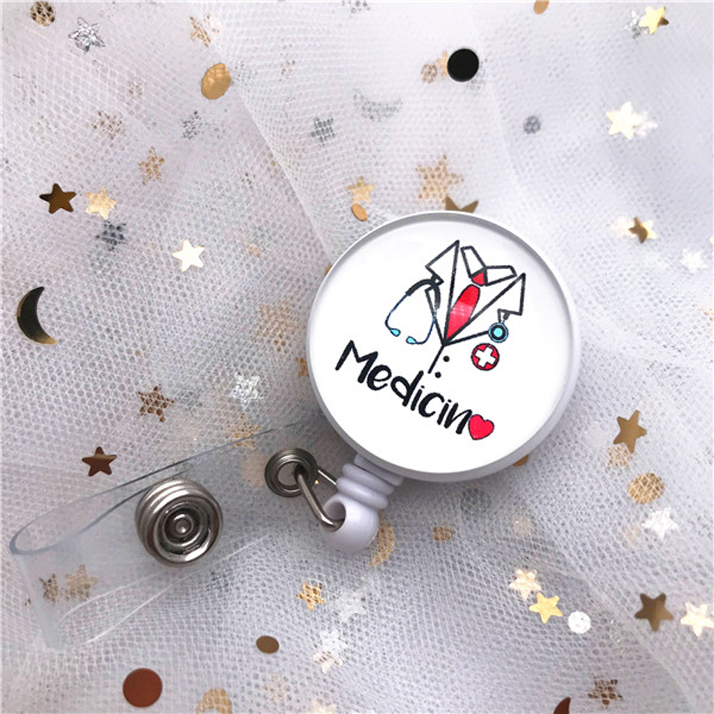 Hospital Cute Cartoon Reel Clip ID Card Retractable Badge Reel Nurse Doctor Badge Holder Name Card Holder: Red