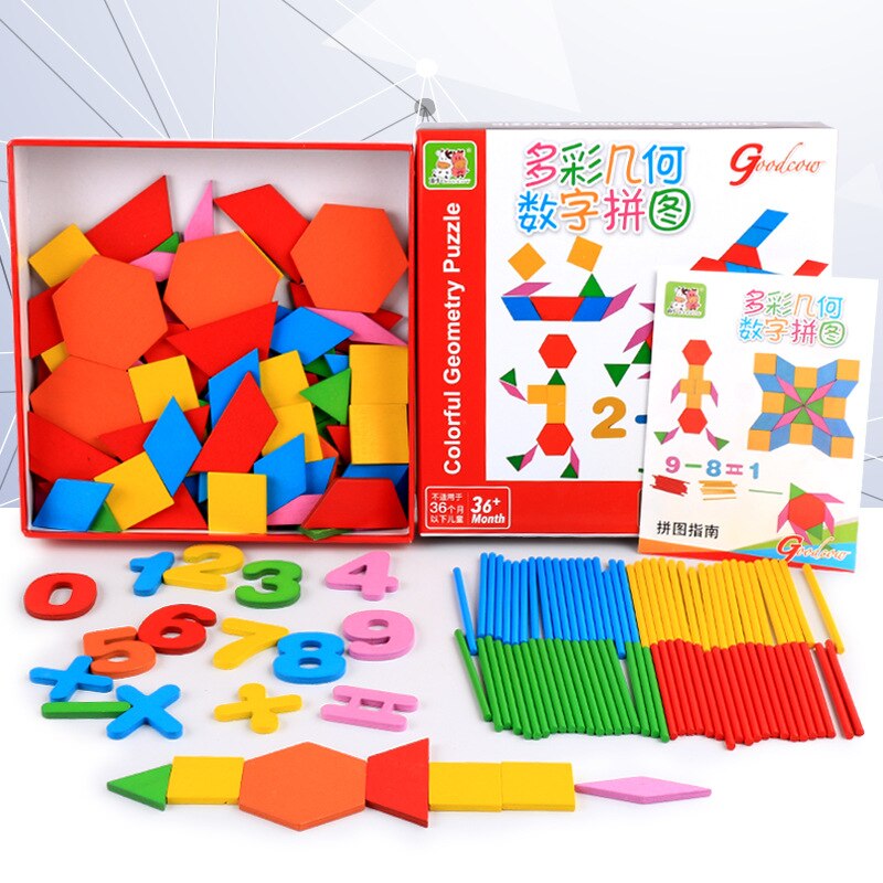 Geometric Shape Puzzle - Wood - 20x20x4cm - Color & Number Recognition - Educational Toy for Kids > 6 Years