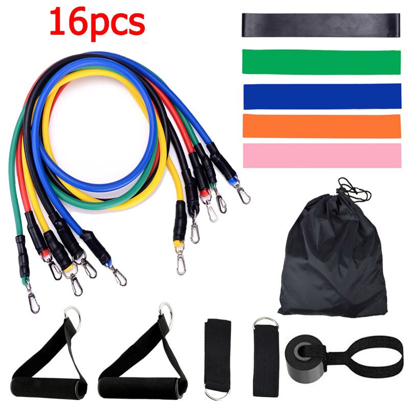 16 stk sæt trækreb elastisk gummirør modstandsbånd styrke crossfit træning yoga træning hjemme fitness sport expander: 16 stk