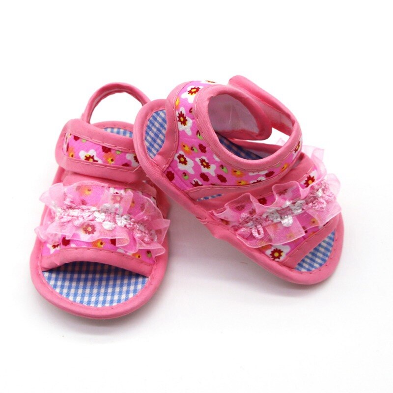 Bébé fille sandales respirant motif à fleurs anti-dérapant chaussures avec dentelle espadrilles décontractées enfant en bas âge chaussures à semelles souples 0-18M