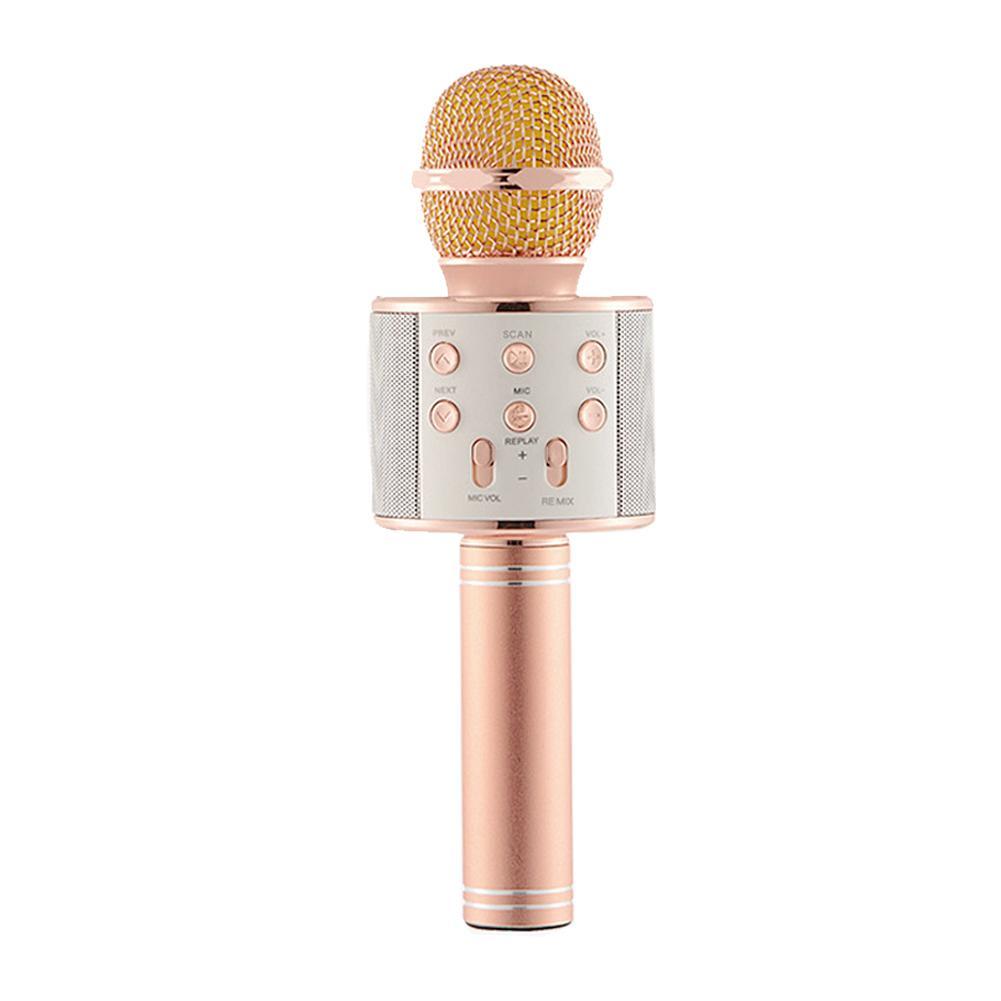 Barn bluetooth trådlös mikrofon högtalare handhållen mikrofon karaoke mikrofon musikspelare sjunga inspelare ktv mikrofon: Rosa guld