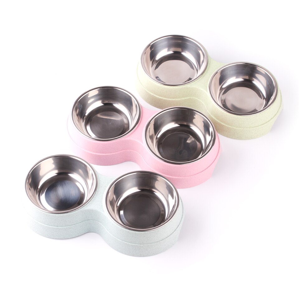 Double Dog Cat Bowls Food Feeding Water Bowl for Cats and Small Dogs Premium Stainless Steel Pet Bowls Easily Wipe Clean