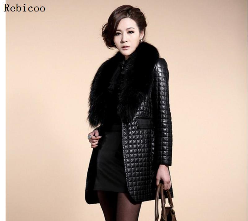 Damskie duże rozmiary dorywczo Pu skórzane płaszcze długi odcinek futro kołnierz kurtki skórzane damskie kurtki skórzane Jaqueta De Couro