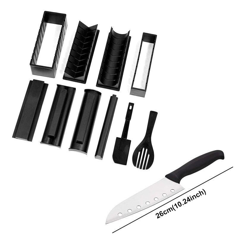 Ustensile de cuisine pour Sushi rapide, rouleau de riz, moule, outils pour rouler la viande végétale, Kit de fabrication de Bento Onigiri Nori, ensemble de cuisson: 11-piece  black