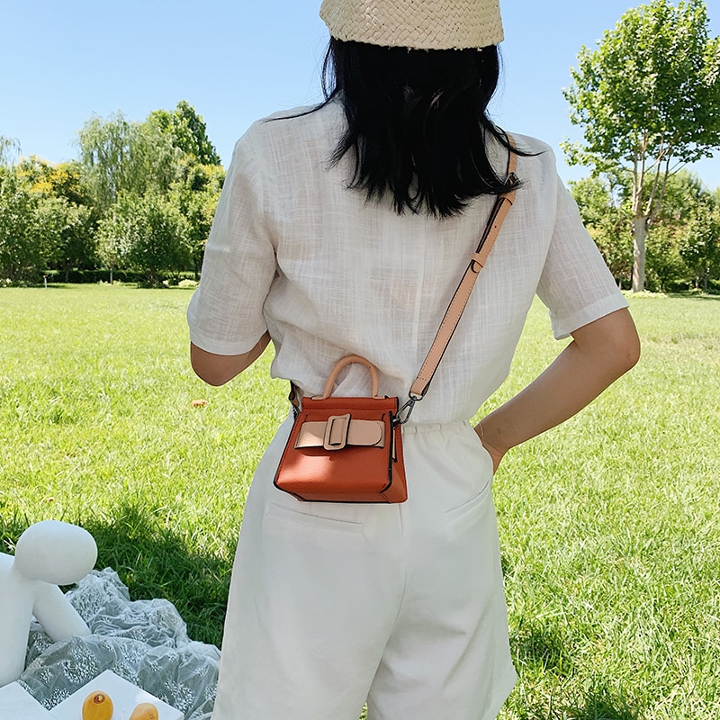 Mini sac fourre-tout en couleurs contrastées pour femmes, sacoche à bandoulière pour voyage, en cuir PU de bonne ,