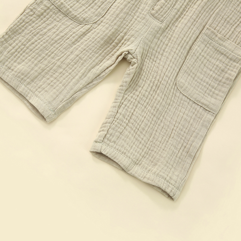 Kleine Jongens Meisjes Jarretel Broek, Zomer Peuters Effen Kleur Voorste Knop Pocket Decoratie Overalls Mouwloze Jumpsuit