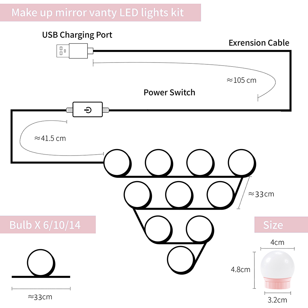 Eitelkeit Spiegel Licht USB Kosmetische Lampe LED machen-hoch Birne 5V LED Hollywood Dressing Tisch Beleuchtung Badezimmer Zauberstab Lampe 2 6 10 14 Stck