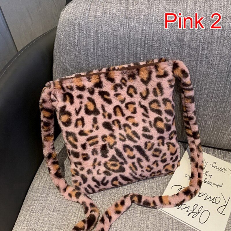 Bolso de hombro esponjoso para mujer, bolsa de hombro con estampado de leopardo, cebra, cuadros, corazón de amor, suave, de felpa, cálido,: A-8