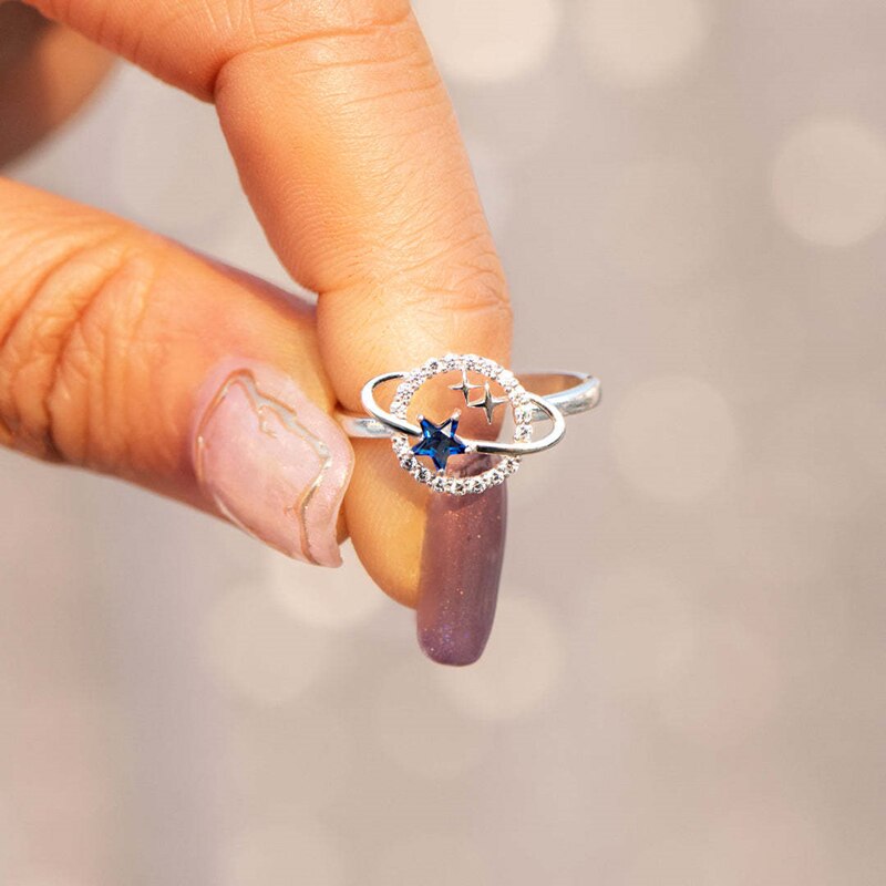Zirkoon Crystal Planeet Ringen Voor Vrouwen Meisjes Universe Star Engagement Wedding Ring Esthetische Vinger Ring Vintage Sieraden