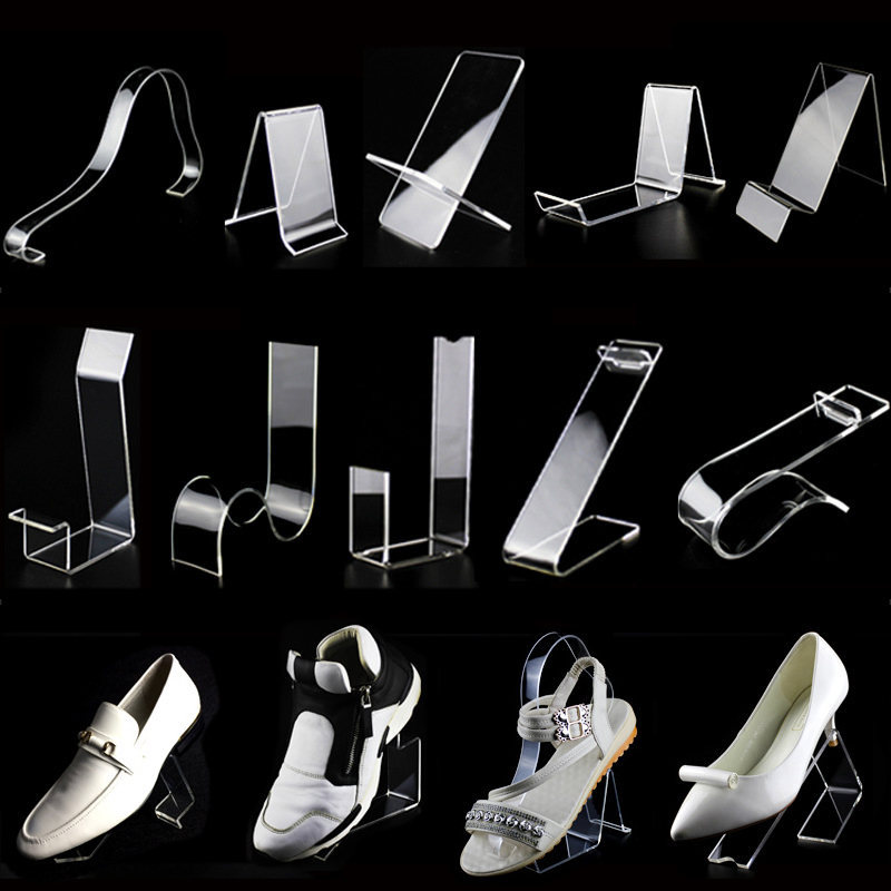 Soporte de exhibición de zapatos transparente de acrílico, soporte de estante de zapatos en forma de U para tienda de zapatos, elevador de exhibición, organizador de almacenamiento de zapatos para el hogar