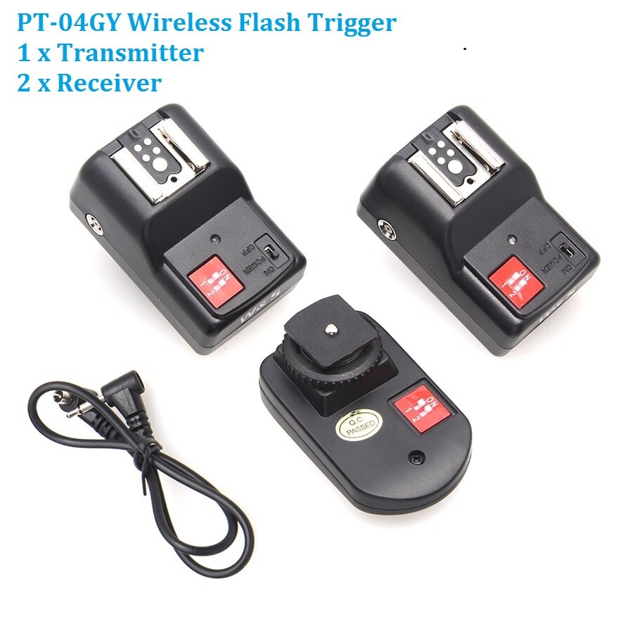 WanSen PT-04GY 4 Channels Wireless / Radio Flash Trigger Transmitter + 2 Receivers for Canon Nikon Pentax Olympus