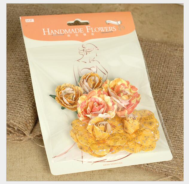 Diy håndlavede blomster pakke 3d smukke papirblomster til kortfremstilling, scrapbog udsmykninger: Orange