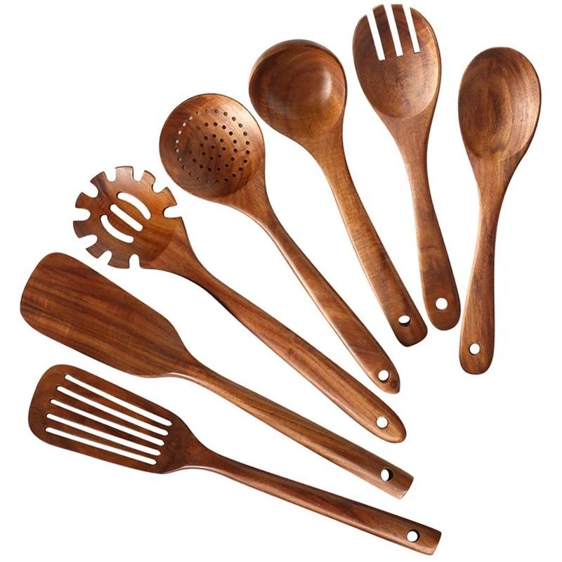 Thailandia Teak Legno naturale Stoviglie Cucchiaio Mestolo Turner Lungo Colino per riso Zuppa Skimmer Cucchiai da cucina Scoop Set di utensili da cucina