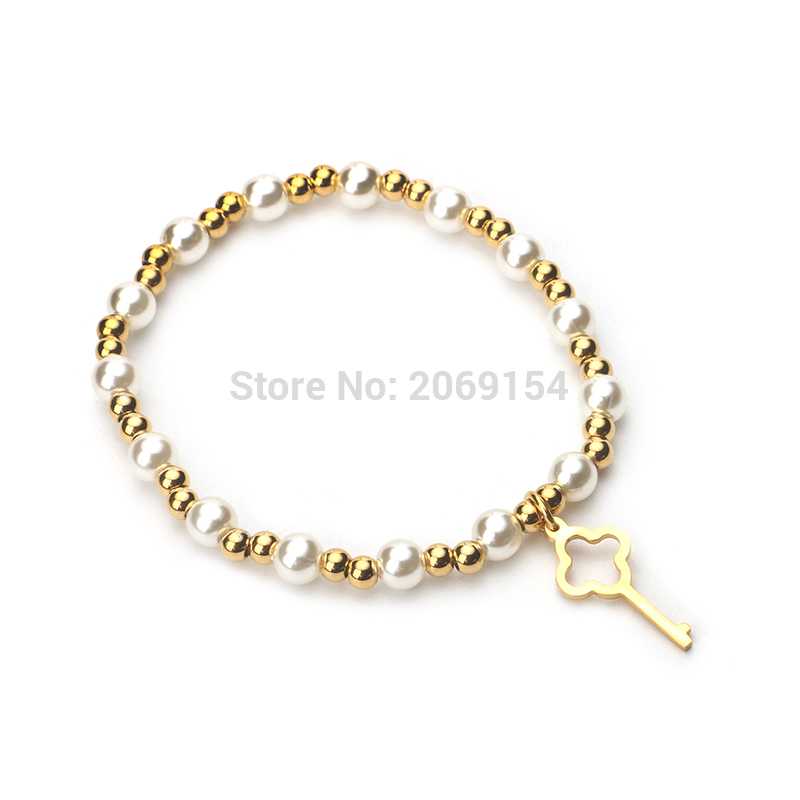 Frauen Charme Armband Edelstahl Kette Link Armband & Armreif Klassische Perle Schmuck Gold Wrap Armband