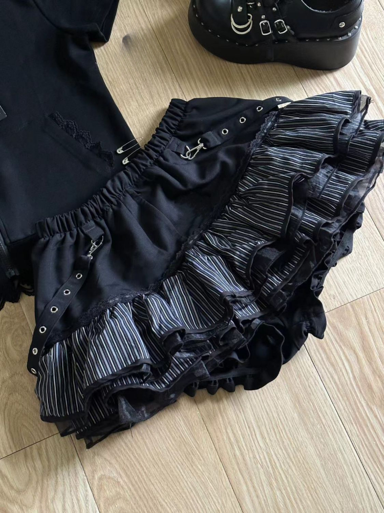 Y2k estetiska randiga kjolar kvinnor streetwear spets lapptäcke vintage kawaii minikjolar harajuku hög midja flickor tårtkjol