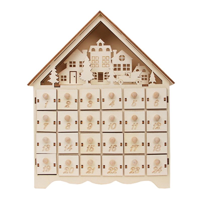 Christmas Snowman Wooden Advent Calendar Countdown Decor 24 Drawers w/ LED Light HXBC: 1