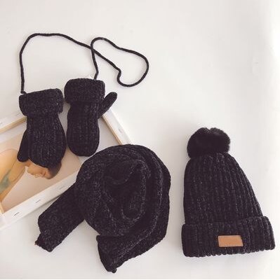 3PCS Katoenen Baby muts Sjaal Handschoenen Herfst Winter Kinderen Sjaal-kraag Jongens Meisjes Warm Mutsen Caps sjaal Sets: 4