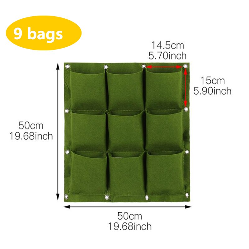 Bolsas de cultivo de jardín Vertical, macetas colgantes de pared para plantas, color verde y negro, suministros de jardinería, T1, 2/4/9 bolsillos: 9pockets 50x 50 G