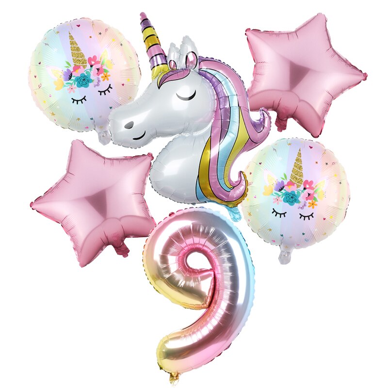 6pcs Rainbow Gradient Unicorn Party Balloon 32 inch Number Birthday Party Decorations Kids Unicorn Party Wedding Balloons Globos: Beige