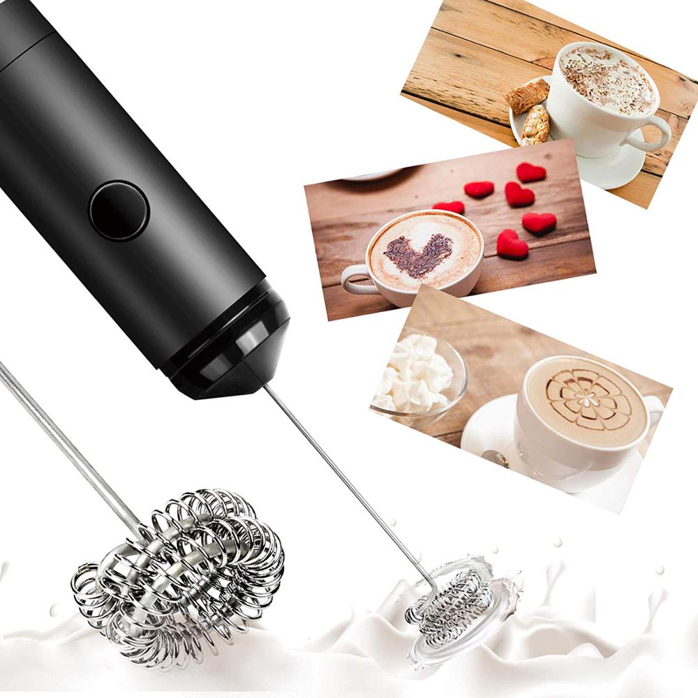 Konco mjölkskummare dubbel visphuvud elektrisk skummaskin 304 rostfritt stål handhållen batteridriven visp dryck mixer