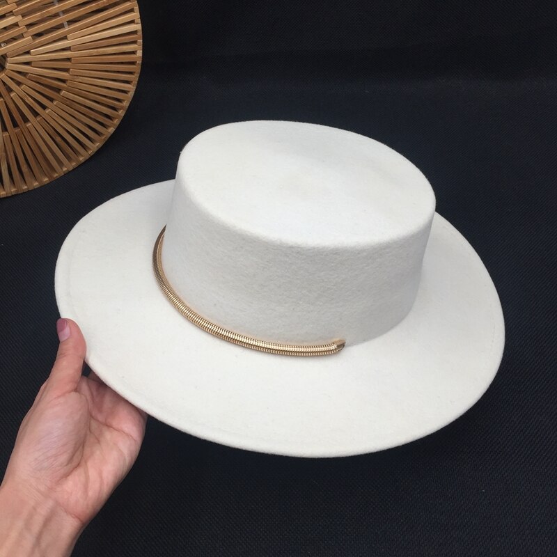 Sombreros de ala ancha con temperamento de diosa, lana blanca, para , Panamá, Europa, Estados Unidos, británico
