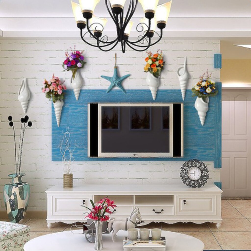 Modern White Ceramic Sea Shell Conch Flower Vase Wall Hanging Home Decor
