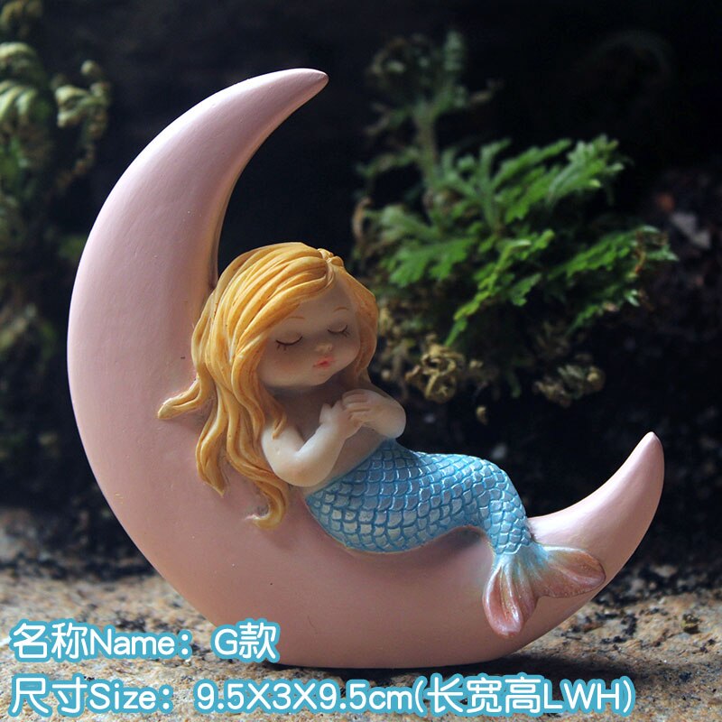 VILEAD Cute Sleeping Mermaid Figurines for Aquarium Miniature Fairy Garden Cake Decorations Resin Room Decor Accessories Shells: G