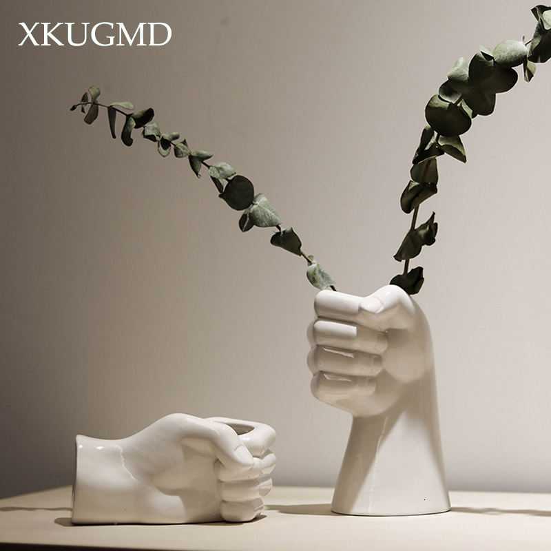 Hands-shaped Ceramic Vase White Fist Flower Arrangement Container Desktop Potted Decoration Home Decoration Accessories