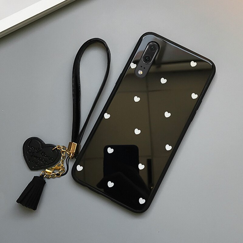 For Samsung Galaxy S20 Ultra Case & Free Strap Small Heart Glass Hard protection phone Cover For Samsung S20 Plus Ultra casing: For  Samsung S10 / Black