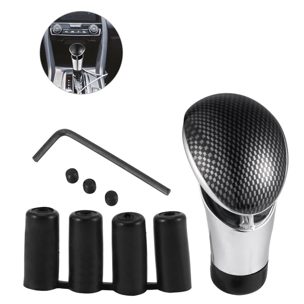 Car Gear Shift Knob Automatic Transmission Shift Lever Knob Automobile Accessories (Carbon Fiber and Silver)