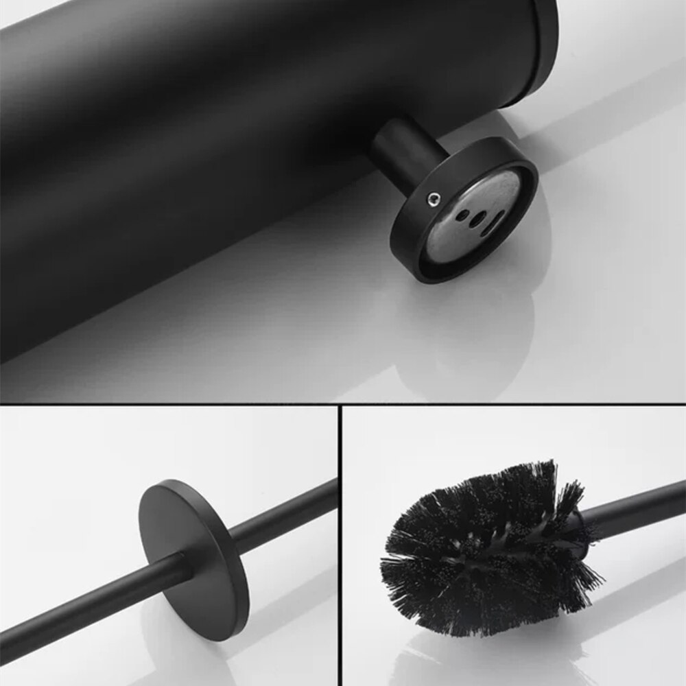 Toilet Brush Holder Black 304 Stainless Steel Storage Rack Wall Mounted Deodorant Splash Proof Bathroom Hardware Brush Holder