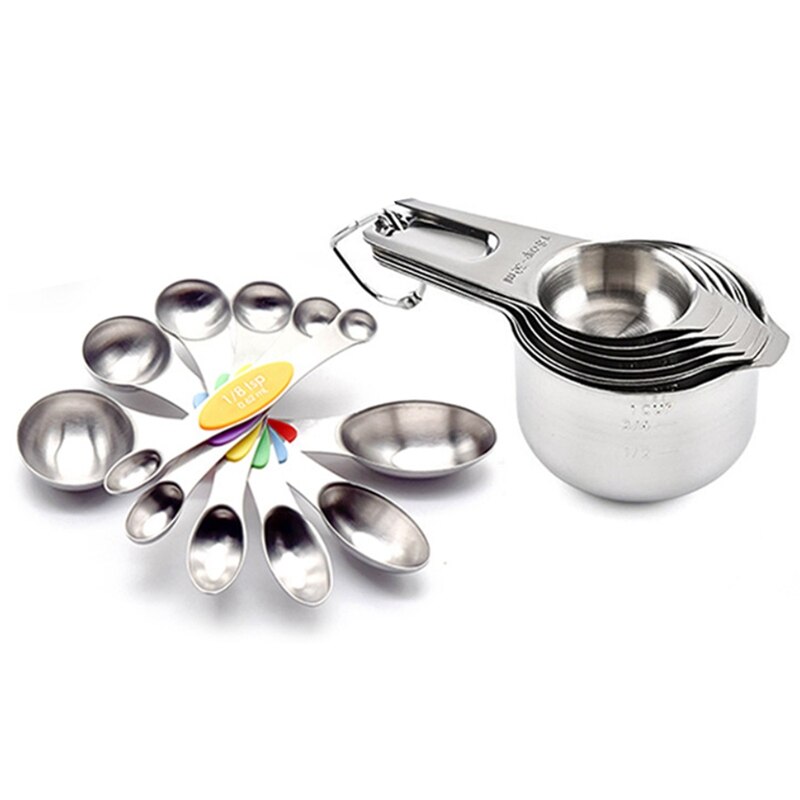 Stainless Steel Measuring Cups And Spoons Set,Metal Measuring Spoons And Cups,Dry Measuring Cups,Liquid Measuring Cups: Default Title