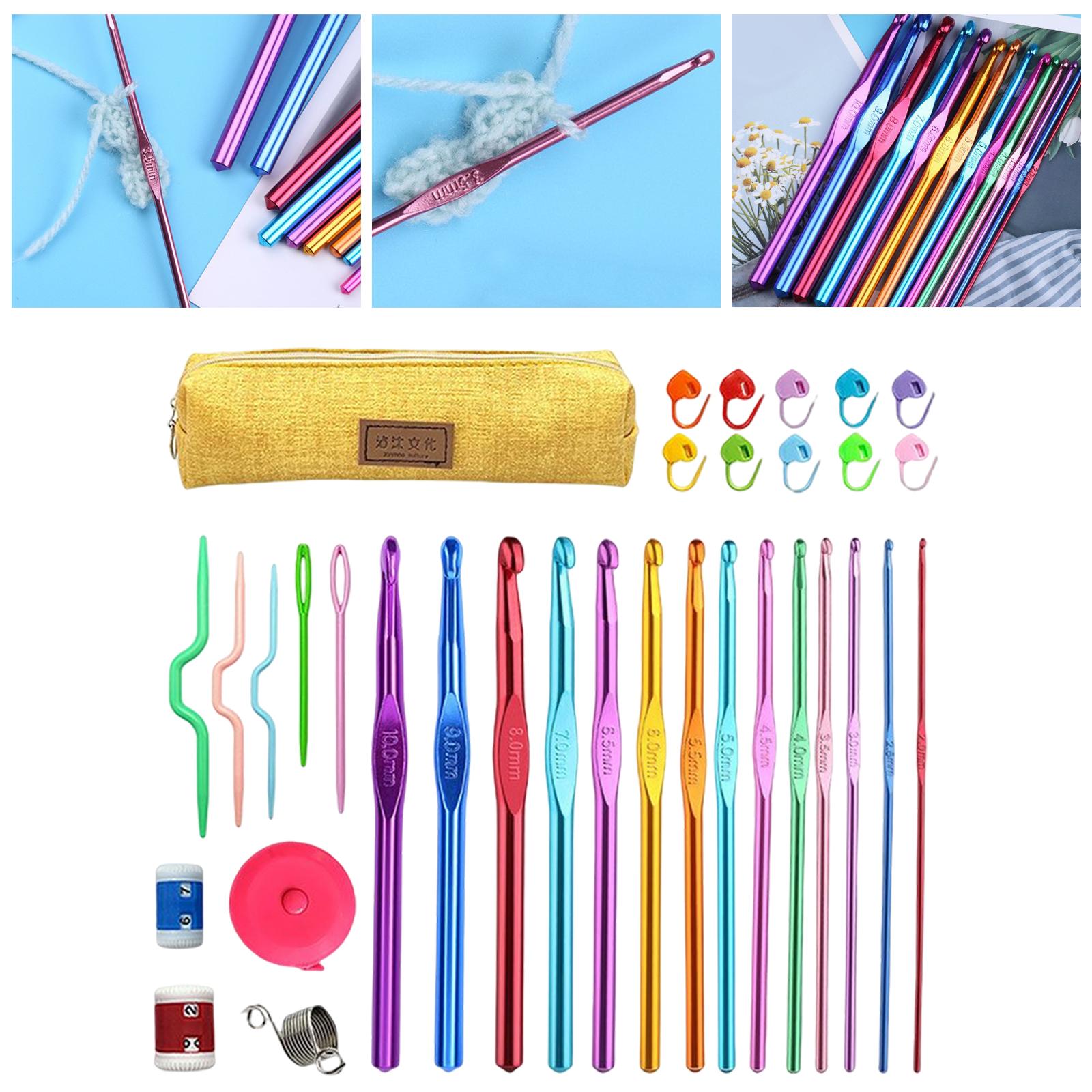 34Pcs Crochet Hooks Kit DIY Hand Knitting Art Tools Aluminum Hooks with Case