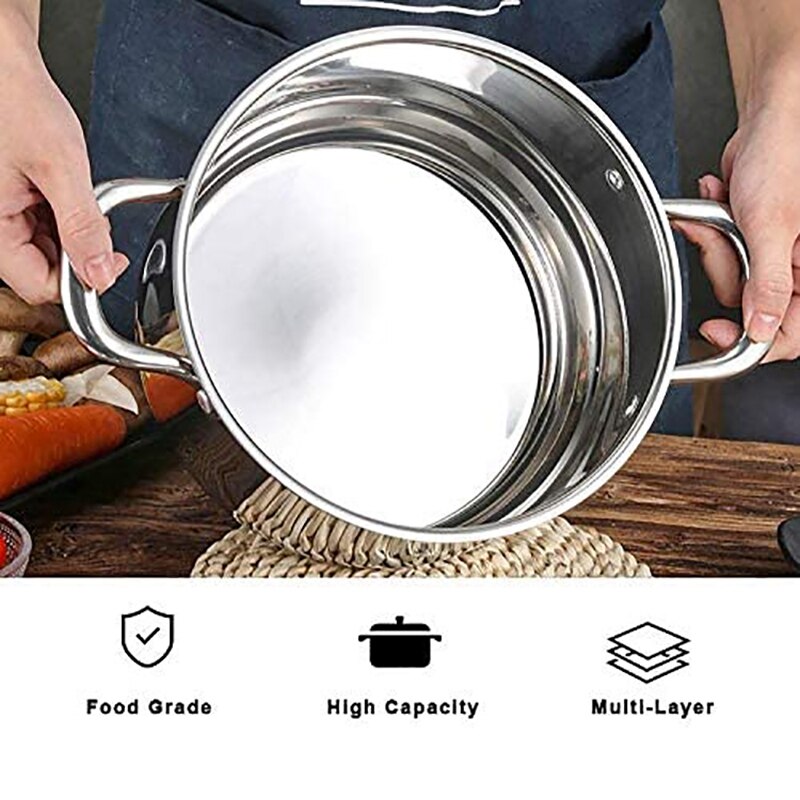 Stainless Steel 2-Piece Stock Pot with Tempered Glass Lid and Double Handles - Easy to Clean and Dishwasher Safe