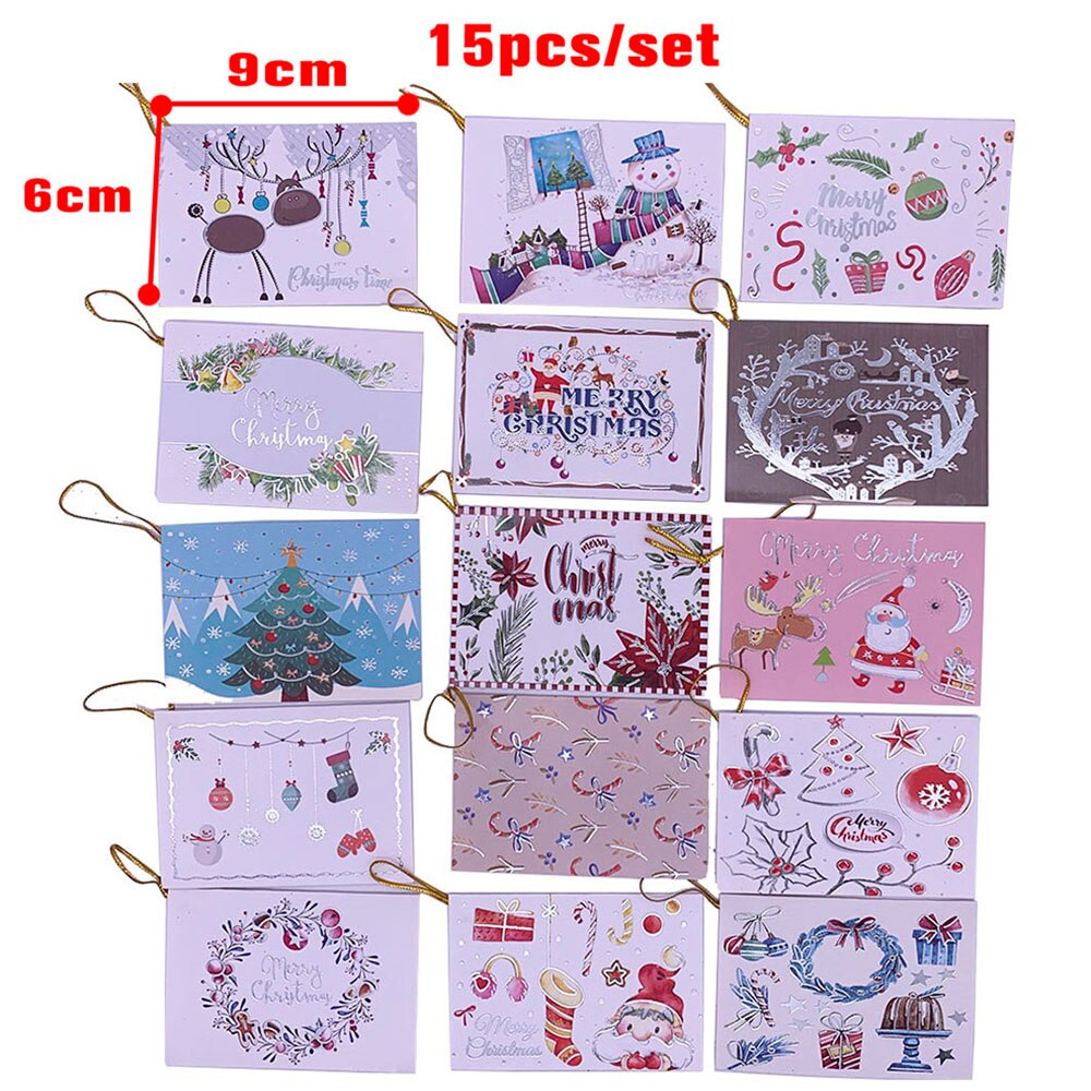 Christmas Greeting Card Xmas Paper Cards Happy Year Postcard Thanks Giving Envelope: F15pcs9x6cm