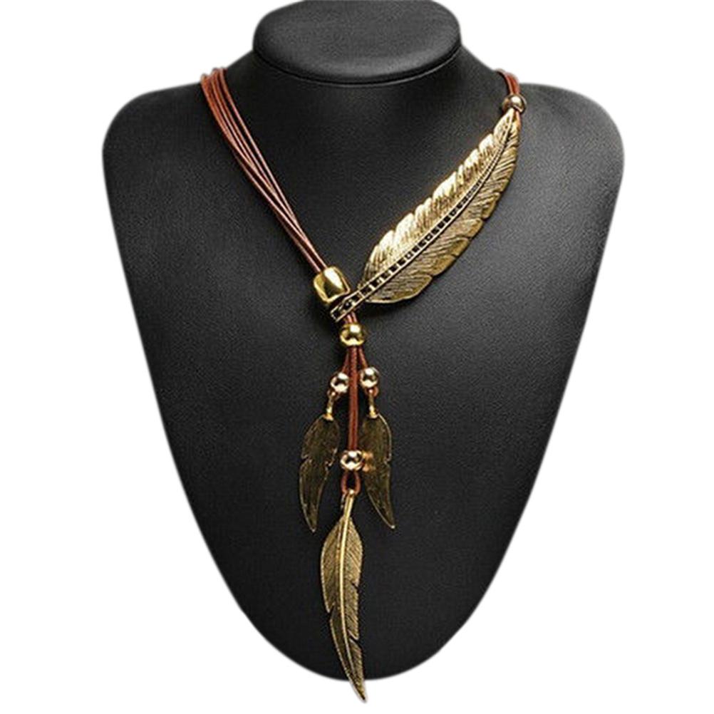 Simple Classic Pendant Necklace Feather Necklace Long Sweater Chain Statement Jewelry Choker Necklace For Women Leaf Chocker: 7