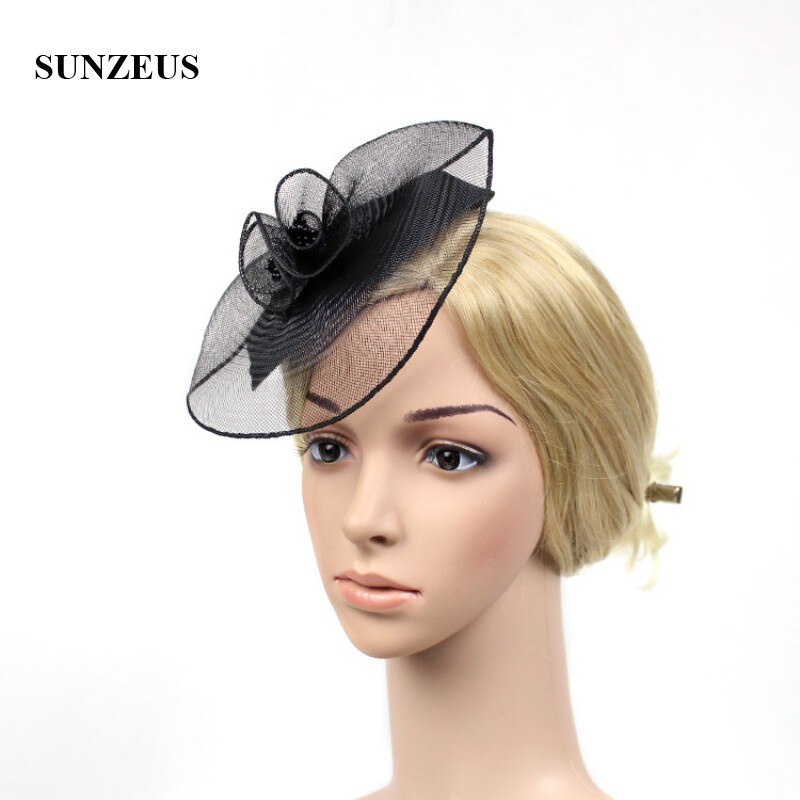 Bruidsmeisjes bruiloft hoeden voor meisjes met gezichtssluier tule hoeden voor vrouwen formele haaraccessoires hut fur hochzeit  sh26: Zwart