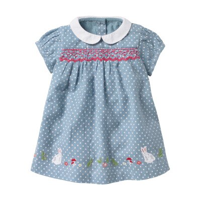 Barnklänning Smocked för Flickor - Peter Pan-krage Handbroderad: Kanin klÃÂ¤nning / 4T