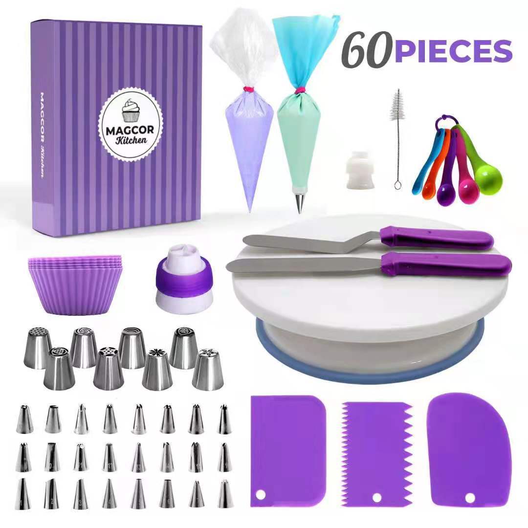 6 12 60 68 Piece Cake Turntable Cake Decorating Piping Tip Piping Bag Muffin Cups: 60