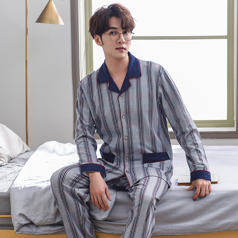 Stripe pajamas men long sleeve pajama set for male big yards sleep clothing casual nightie sleepwear men pyjamas suit autumn