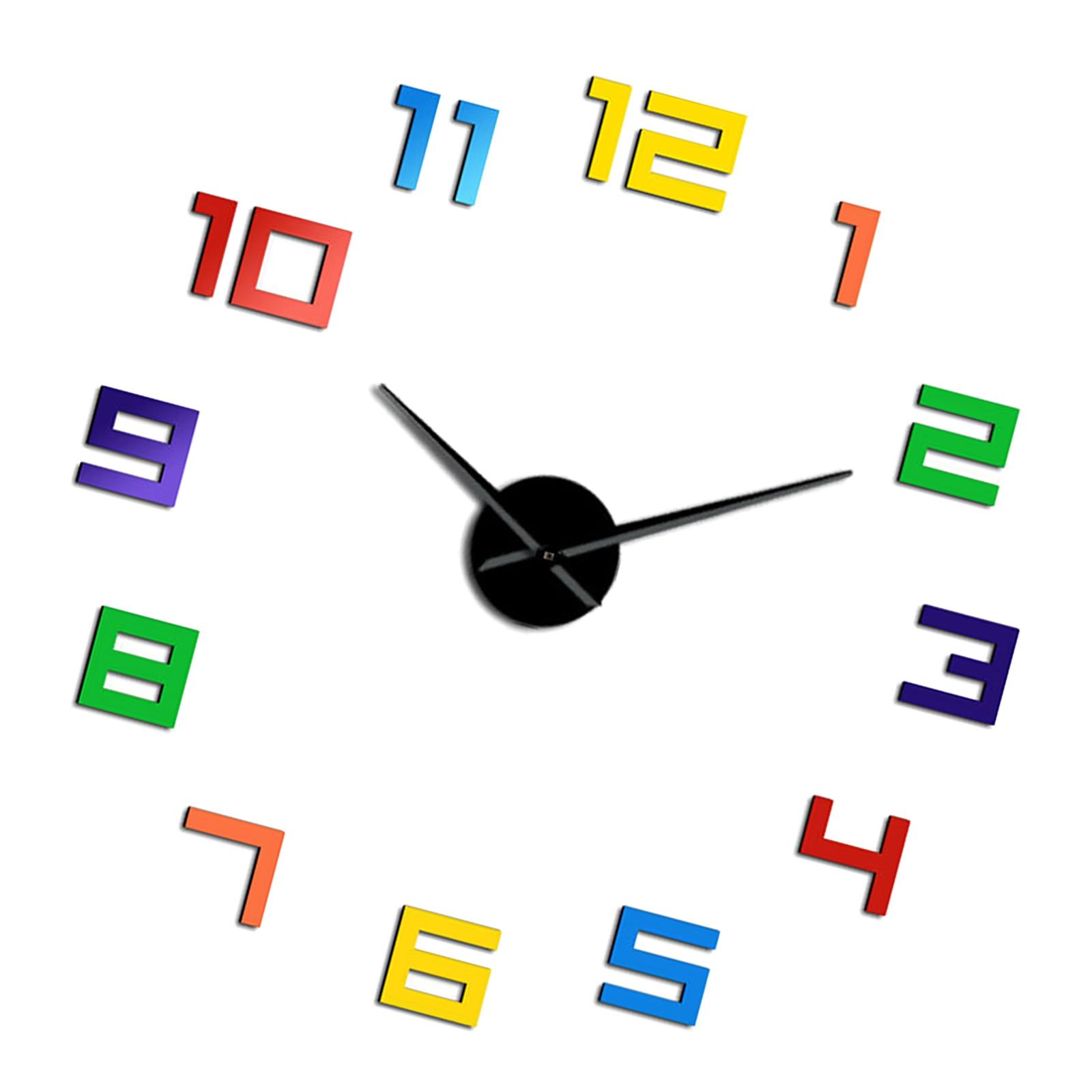 Modern 3D DIY Wall Clock ,Large Wall Stickers, Colorful Numerals ,Arylic Mute: Black