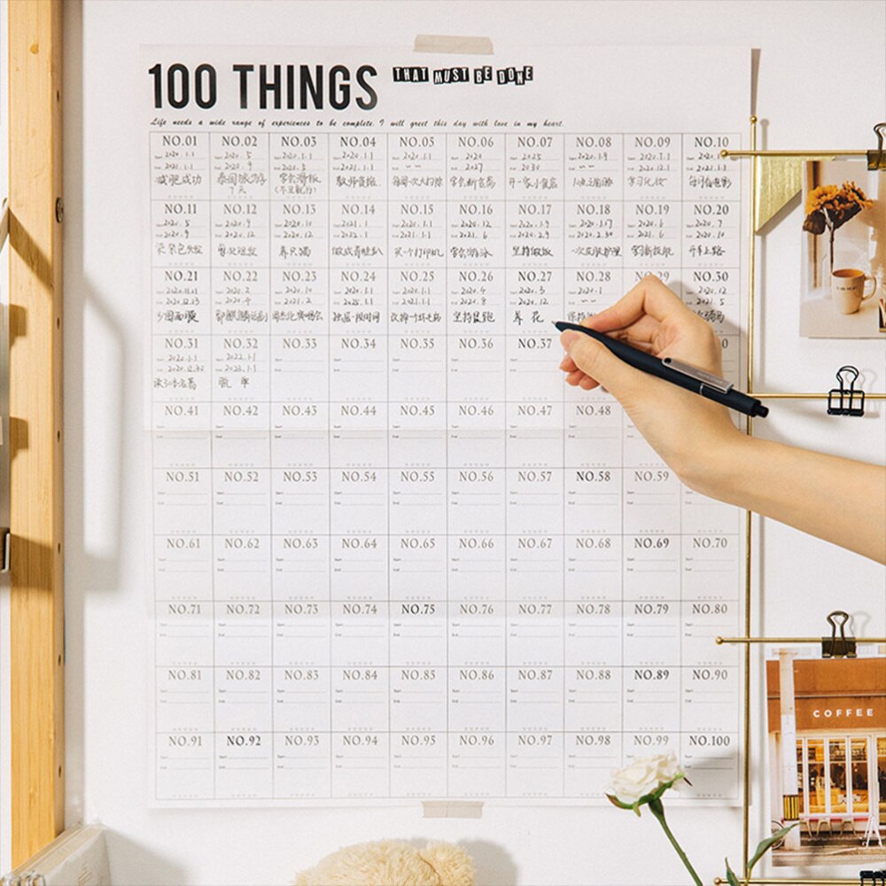 100 Days Planner Set Wall Sticker Work Schedule Record Sheet Notebook Notepad Greeting for Home School (Red)