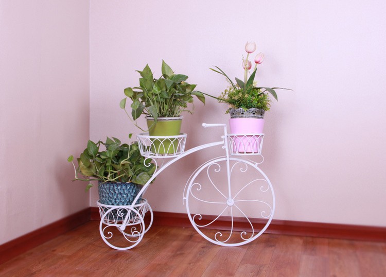 European Style Iron Art Bicycle Hanging Basket Flower Rack Single-Storey Indoor Floor Balcony Flower Pot Rack: Gold